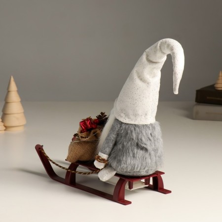 Interior light doll "Dwarf in a shiny cap with a bag of gifts on sleds" 10x26x41 cm-3