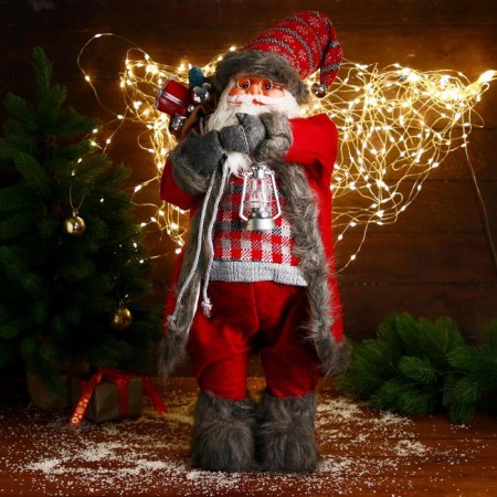 Santa Claus "in a red checkered sweater, with a flashlight" 60 cm