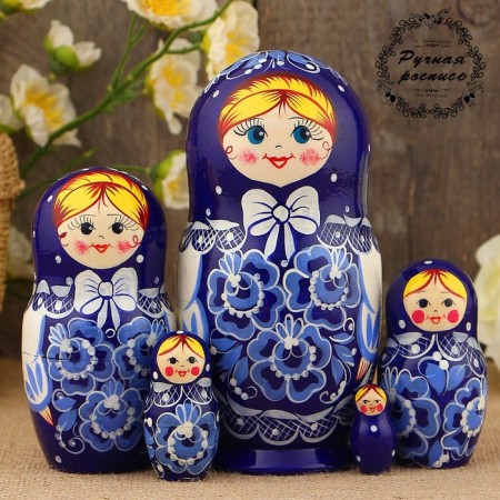 Doll "gzhel", blue scarf, 5 puppet, 17 cm-3