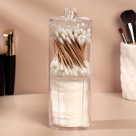 Organizer for storing cotton sticks and disks, with a lid, 2 removable sections, 6.7 × 19 cm, in a cardboard box, a transparent color-2