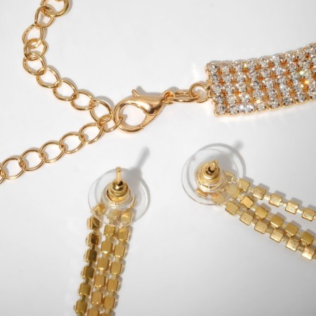 Set 2 objects: earrings, necklace "ice" path, white gold, 30 cm-1