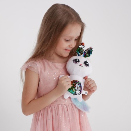 Soft toy with sequins "Bunny Mila", 26 cm x 9 cm x 15 cm-1