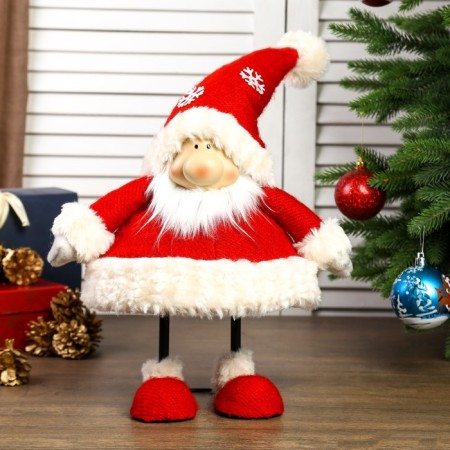Interior doll "Grandfather Frost in red caftan and cap with snowflakes" 44x21x31 cm