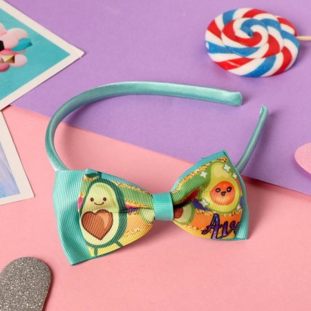 Hair cap "Friendly avocadics" double bow, 0.5 cm, green