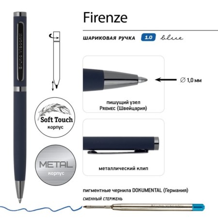 Switching handle, 1.0 mm, BrunovisConti firenze, blue rod, metal case Soft Touch Blue, in a tube-3