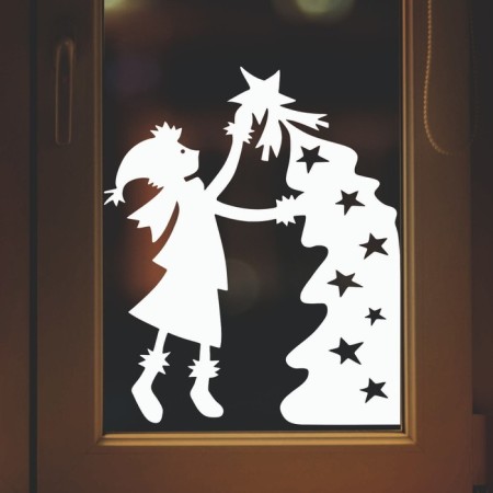 Decorative sticker for windows "Dwarf and Christmas tree" 50x60 cm