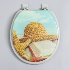 The toilet seat with a lid, Rossplast, 43 × 37 cm, soft, gray color, Mix drawing