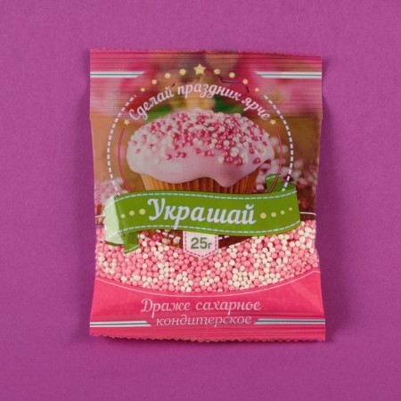 Sprinking confectionery "beads" white-pink, 25 g-1