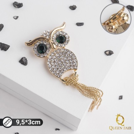 Brooch "Filin" with chains, white-green color in gold