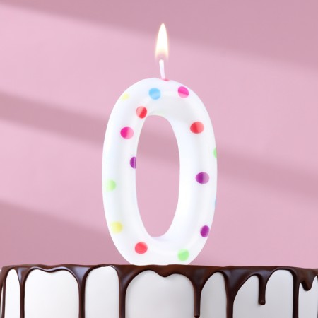 Candle in a cake for a birthday "Confetti", number "0", giant, 9 cm