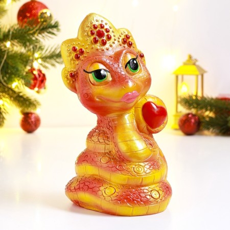 The piggy bank "Snake in Kokoshnik" red, gold, 23cm