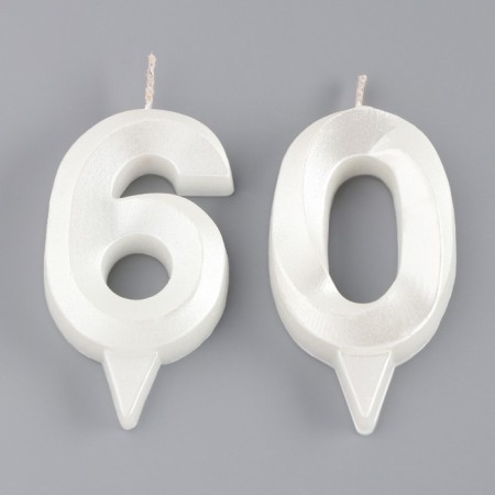 Candle in the cake jubilee "line" (set 2 in 1), number 60, pearl, 6.5 cm-2