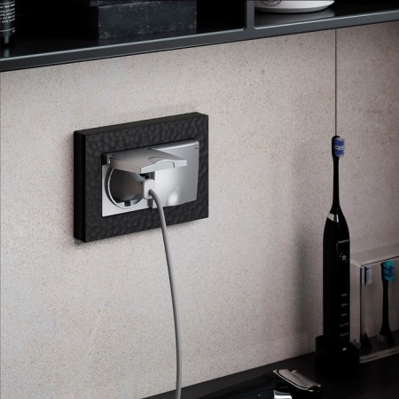 The W1172206 Double moisture protection socket, with grounding, with protective lids and curtains, silver 9-2