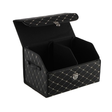 Organizer COFR in trunk, C2R HT087, 48 × 30 × 30 cm, eco -leather, black, beige line-1