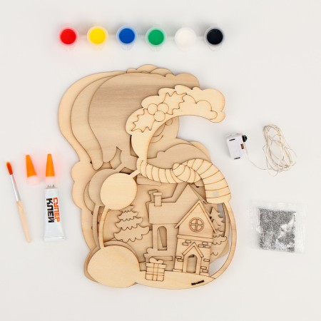 New Year's set for creativity. Wood painting "New Year! Nightfall snowman "-2