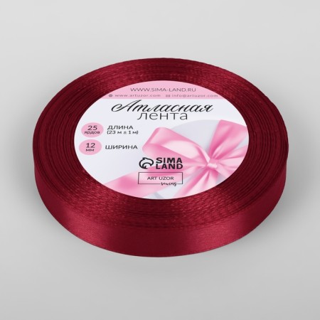 Satin tape, 12 mm × 23 ± 1 m, deep red color No. 33-1