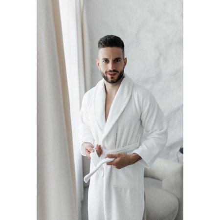 Tainted male bathrobe, size 46, white color-3