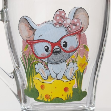 Mug "Funny Beasts", glass, 250 ml, in gift packaging, Mix drawing-1