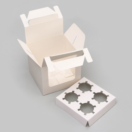 Confectionery folding box for 4 cupcakes, white 16 x 16 x 14 cm-3