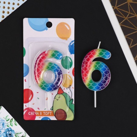 Candle for the cake, number "6", multi -colored, 5.5 x 8 cm.-1