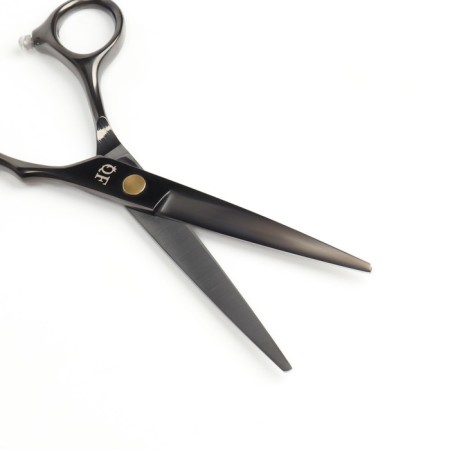 Hairdressers scissors with an emphasis “Premium”, bent rings, blade - 6.5 cm, black color-3