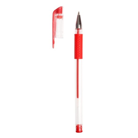 Gel pen, 0.5 mm, red rod, transparent case, with a rubber holder-3