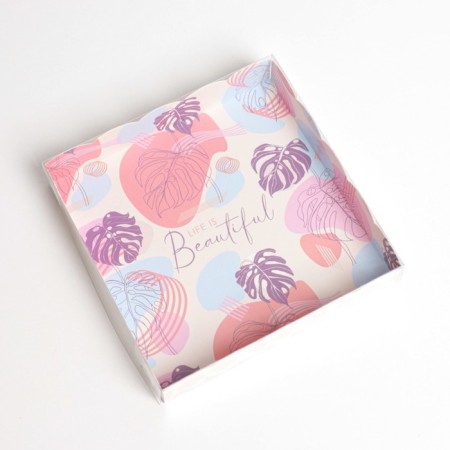 Cookie box, confectionery packaging with PVC lid, “abstraction”, 15 x 15 x 3 cm-1