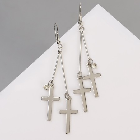 Earrings hanging "rustle" crosses, color mix, 8.5 cm-5