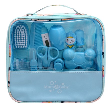Hygienic kit for newborn care, 13 objects, blue color-15