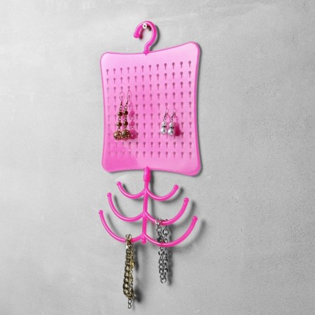 Organizer for jewelry with hook, 60 pairs, 6 hooks, plastic, pink color-2