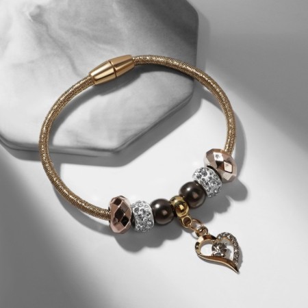 Margeri Bracelet on the thread, heart with a drop, l = 18 cm, white-brown color in gold-1
