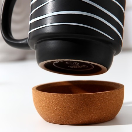 Ceramic mug with a cork bottom "Geometry", 400 ml, black color-4