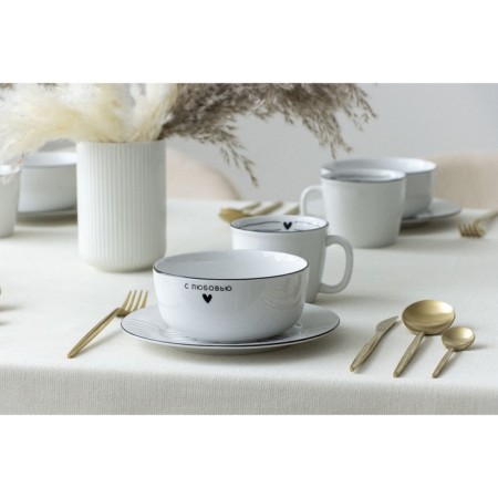 Deep plate of ceramic "with love", 14.5 x 6.4 cm, 600 ml, white color-10
