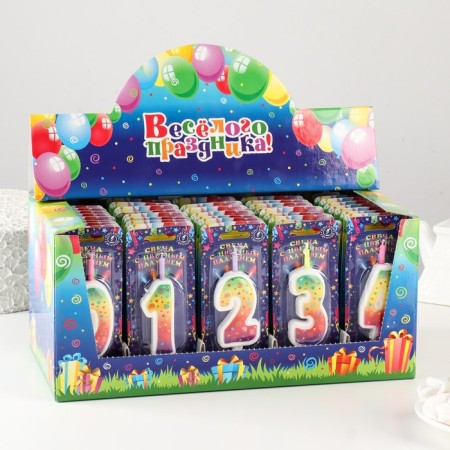 Show Box with candles for the cake numbers "Color Flame", 10.2 cm, 50 pieces