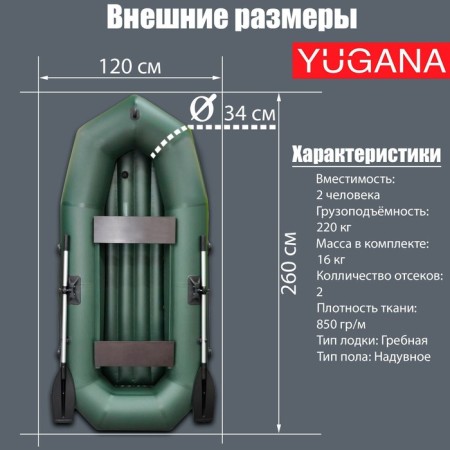 Yugana R-260 boat, inflatable bottom, olive color-1