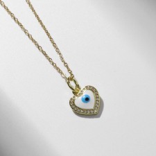 Piece-shaped “mini” heart with an eye, white blue in silver, 38 cm