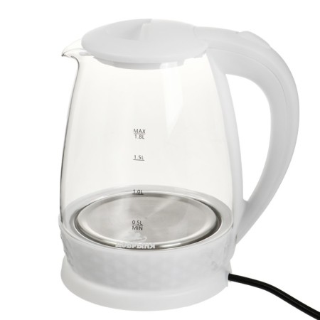 Electric Dobrynya kettle DO-1252W, glass, 1.8 l, 1800 watts, white