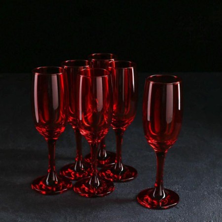 A set of glasses for champagne "Rainbow", 190 ml, 6 pcs, color ruby