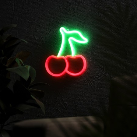 Neon sign "Cherry", 19.2x22.6 cm, aax3+usb, red-green