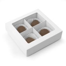 Folding box under 4 sweets, white, 12.6 x 12.6 x 3.5 cm