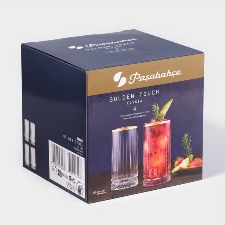 A set of glass glasses Elysia, 445 ml, 4 pcs, with a golden border-3