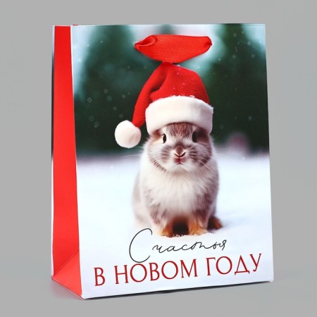 Package Gift New Year's laminated "Happiness in the New Year", rabbit, S 12 x 15 x 5.5 cm, New Year-1