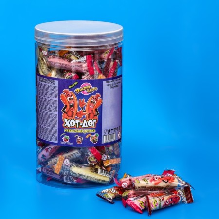 Chewing gum "hot dog" with sour powder, assorted, bank, 7 g-1