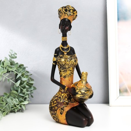 Souvenir Polystone "African with a jug in an elegant dress" MIX 15.5x10x32.5 cm-1
