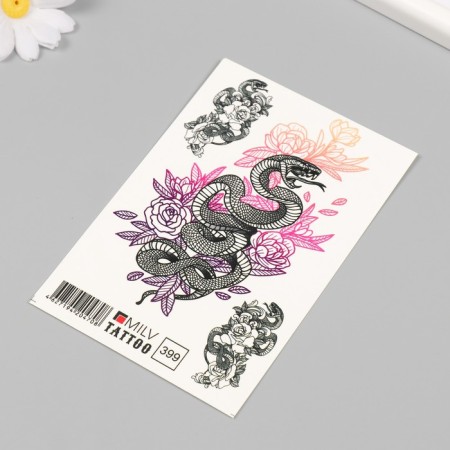 Tattoo on the body "Snake in roses" 10x15 cm-1