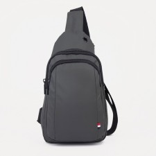 Male sling bag from textiles, headphones, khaki color