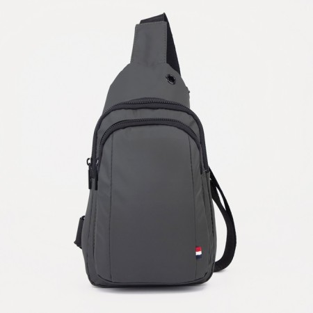 Male sling bag from textiles, headphones, khaki color