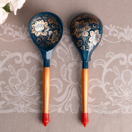 Spoon wooden, stencil, blue-3