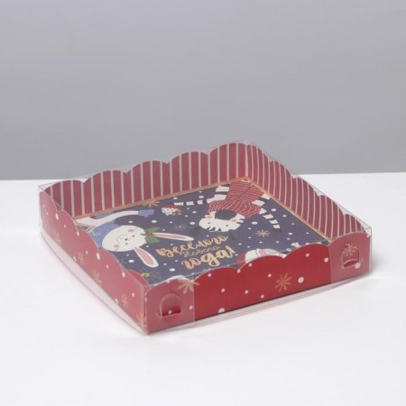 Box for confectionery with PVC Lid "Friends", 15 x 15 x 3 cm, new year-1