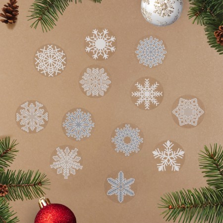A set of New Year's “snowflakes” stickers 12 pcs in a set, white, gold, silver, 9 x 9 cm-1